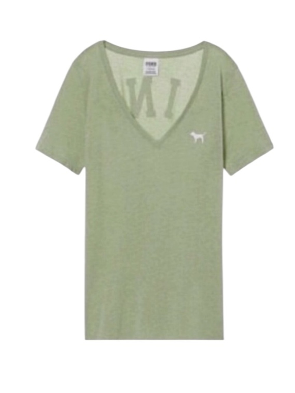 PINK Sage Green Logo V Neck Tee